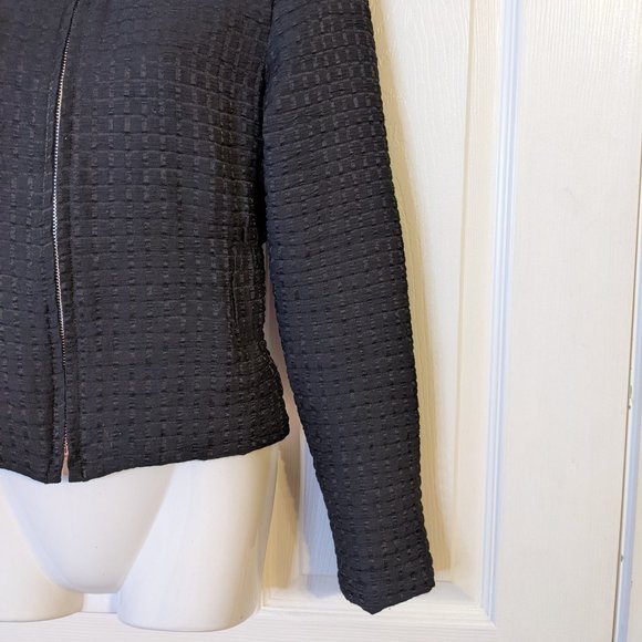 Maje Black Textured Zip Front Long Sleeve Elastic Waist Jacket size S USA/36 EU* - Picture 3 of 9